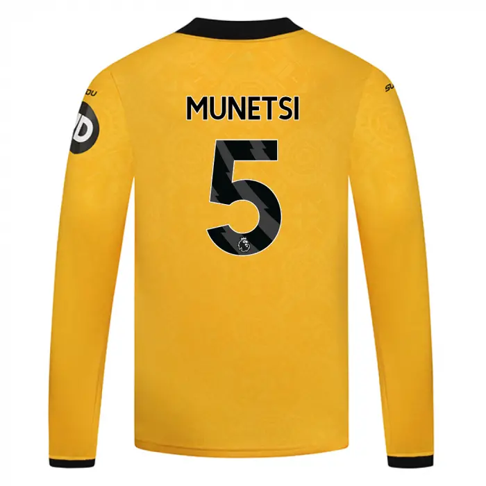 Wolverhampton Wanderers Shop | 2025-26 Wolves Home Shirt – LS – Junior MUNETSI 5 Wolverhampton Wanderers Merchandise